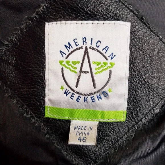 Vintage American Weekend Mens Black Leather Casual Jacket Size 46 Classic Grunge